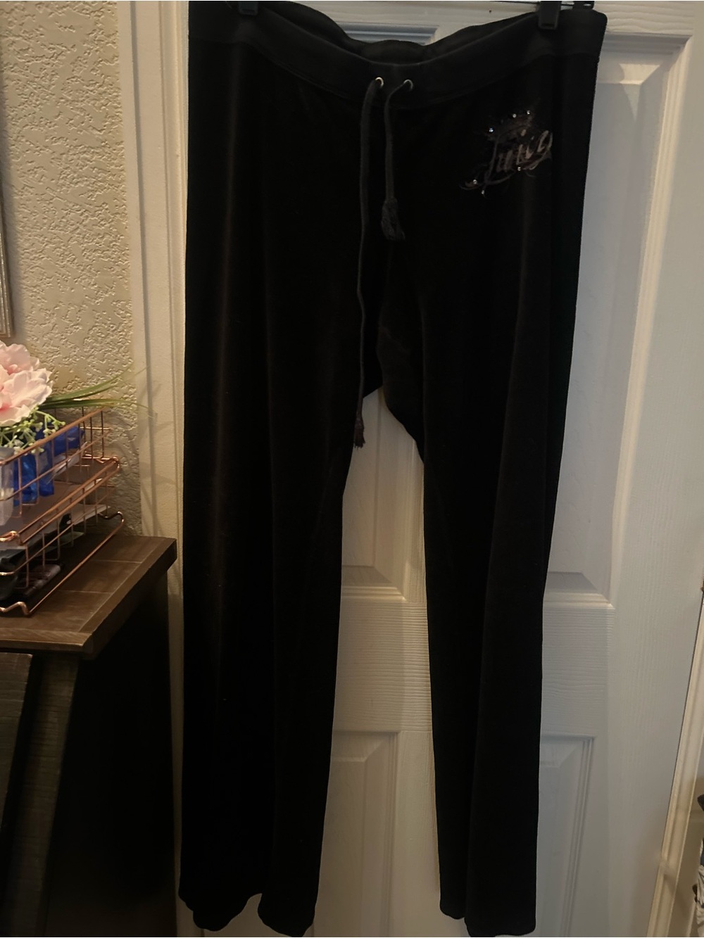 Juicy Couture Black Velour Jogger Pants with Logo size large.